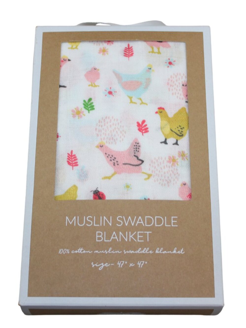 Mud pie Muslin Swaddle Blanket Baby Chicken Chick Farm White Infant Girls NWT
